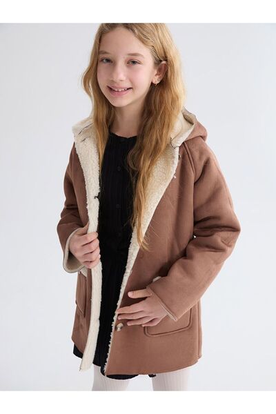 LC Waikiki Hooded Suede Look Girl's Coat