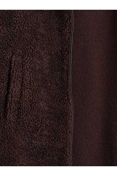 LC Waikiki Lcwaikiki Basic Brown Hooded Oversized Women's Plush Cardigan