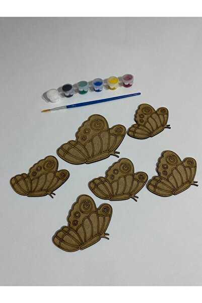 MODAT Ahşap Kendin Yap Dekoratif 6 lı Kelebek Boyama Seti Eğitici Montessori Çocuk Gelişim Oyuncağı