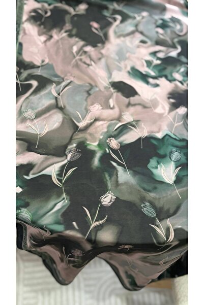 Lavena scarfs Σειρά Tulip Floral Pattern Cotton Digital Soft Shawl - Σκούρο Πράσινο