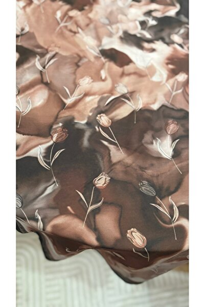 Lavena scarfs Tulip Series Floral Pattern Cotton Digital Soft Shawl - Chocolate