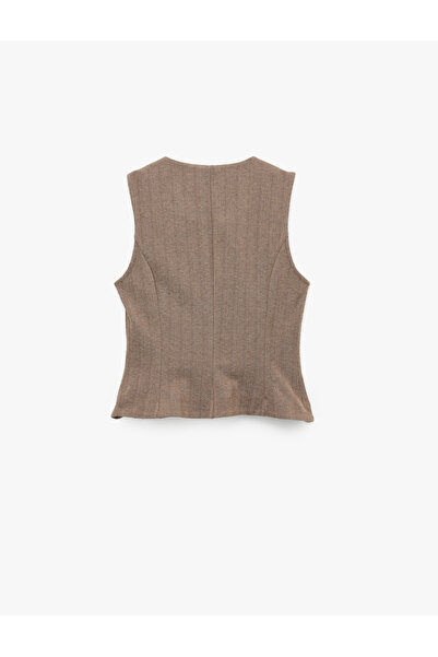 Koton Slim Fit Crew Neck Buttoned Patterned Vest