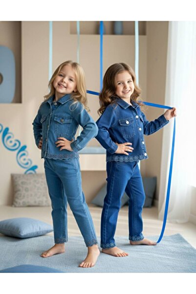 Pinkitokids New Season Embroidery Detailed Jeans Denim Suit