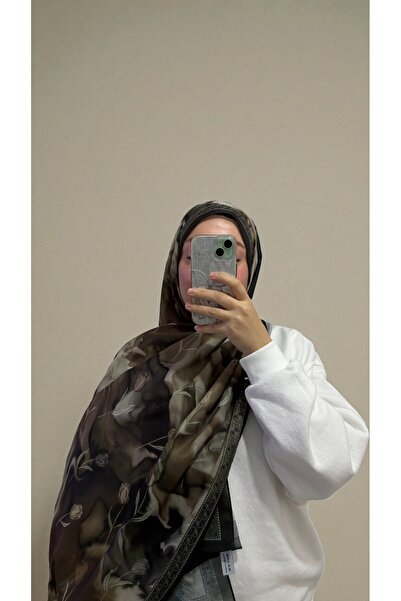 Lavena scarfs Tulip Series Floral Pattern Cotton Digital Soft Shawl - Khaki