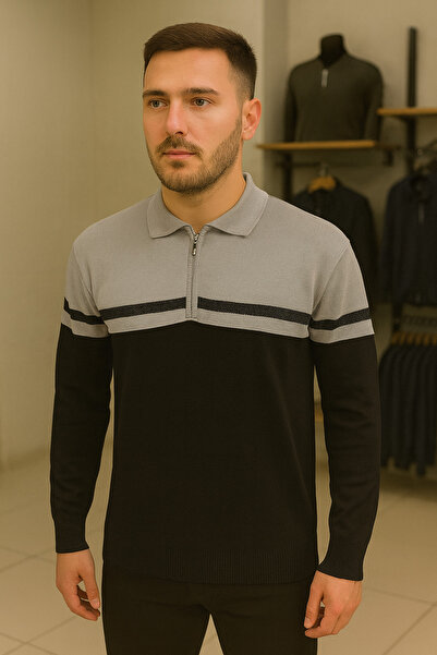 Maccali Men's Casual Long Sleeve Black Zipper Sweatshirt