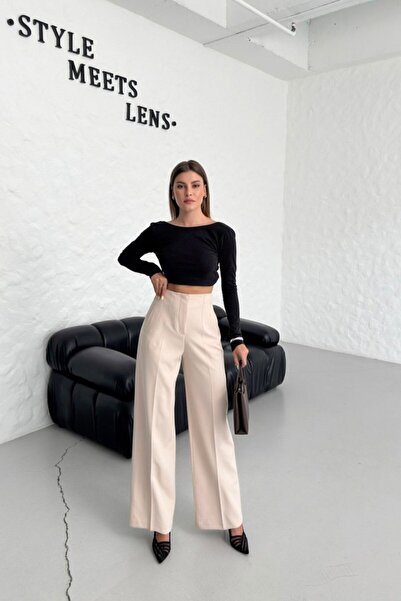 Genel Markalar Yüksek Bel Pensli Palazzo Pantolon