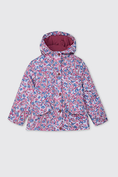 Panço Kız Çocuk Desenli Mürdüm Mont