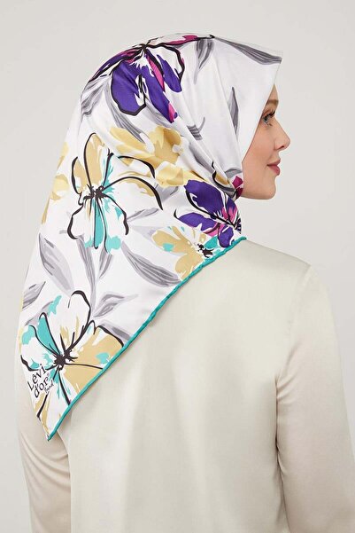 Levidor Yeşil Açelya Çicek Desenli Trend Twill Eşarp