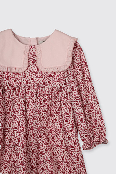 Panço Kız Bebek Çiçek Desenli Pembe Elbise