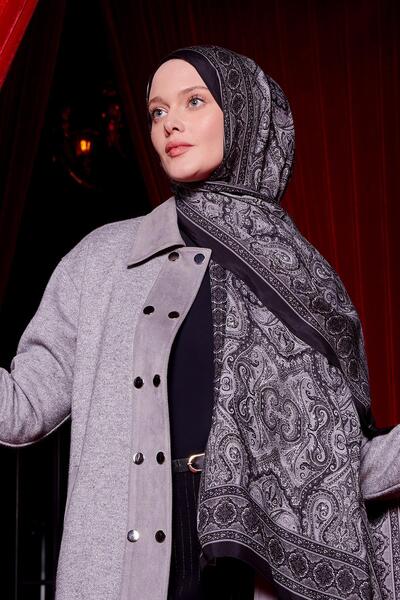 Levidor Gri Hint Desen Royal Şal