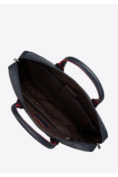 Wittchen Men's 11''/12'' Leather Laptop Bag with Center Stitching, Navy Blue and Red