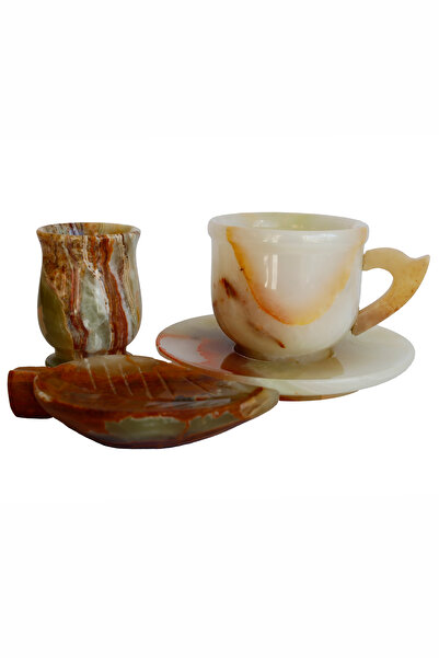 taru pasaj Onyx Natural Stone Coffee Set – Handmade Cup, Walnut Turkish Delight Bowl & Water Glass |   Decorative
