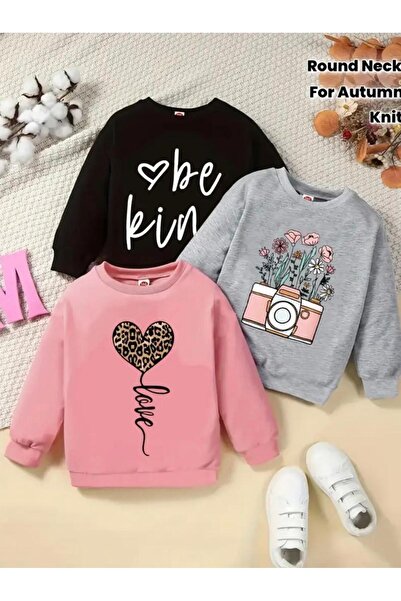 No Plan Sweatshirt triplu pentru fetiță, cu aparatul foto BE KIND și imprimeu...