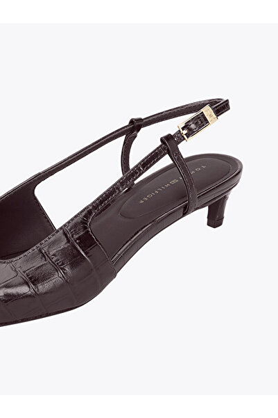 Tommy Hilfiger Croco-Print Slingback Kitten Heels with Leather