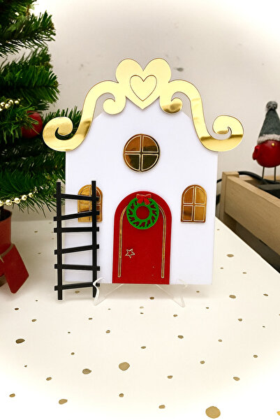 Boncukafası زينة منزلية من البليكسي للعام الجديد، زينة منزل جني عيد الميلاد مع سلم وقاعدة 20 سم