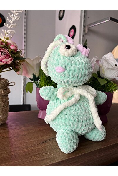 Sublime Butik Amigurumi Peluş Dinazor Oyuncak Yeşil Pembe El Yapımı 2. Model