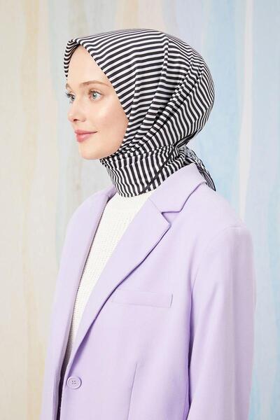 Levidor Μαύρο ριγέ ψηφιακό κασκόλ από τυλιχτό ύφασμα