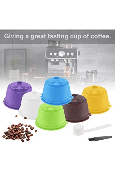 Generic Reusable Coffee Capsules for Nescafe Dolce Gusto - Pack of 6 with Brush & Measuring Spoon (Polypropy