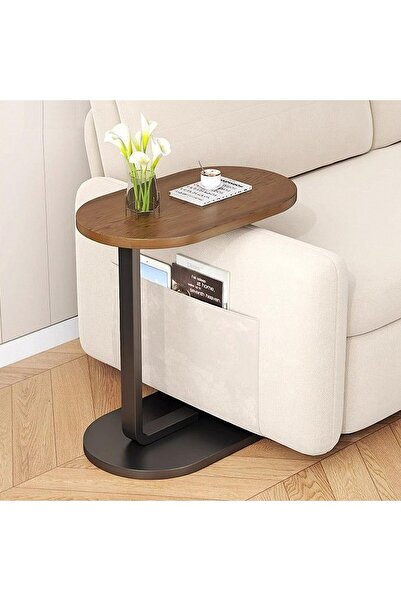Enjoylifeme C-Shaped Side Table With Metal Frame, Coffee Bed, Laptop Stand, Home Table