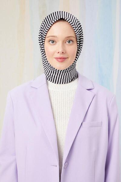 Levidor Μαύρο ριγέ ψηφιακό κασκόλ από τυλιχτό ύφασμα