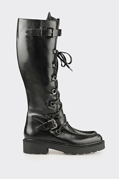 Elle Shoes Siyah Deri Kadın Çizme