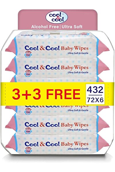 COOL & COOL Baby Wipes 72 Pack of 6 - Alcohol-Free, Paraben-Free, Vitamin E, Aloe Vera, Ultra Soft a