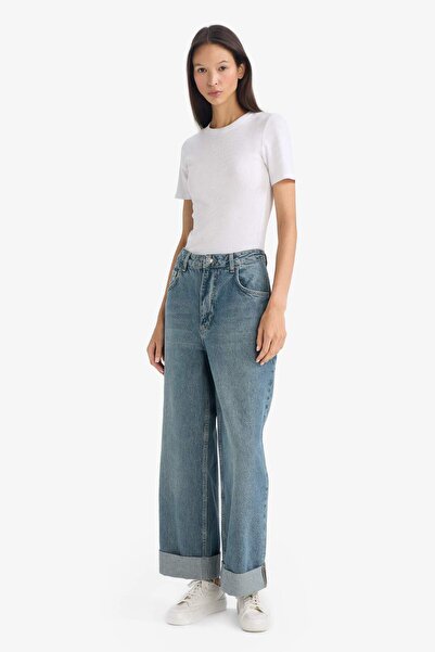 DeFacto Baggy Fit Yüksek Bel Katlamalı Paça Jean Pantolon E9134AX25AU