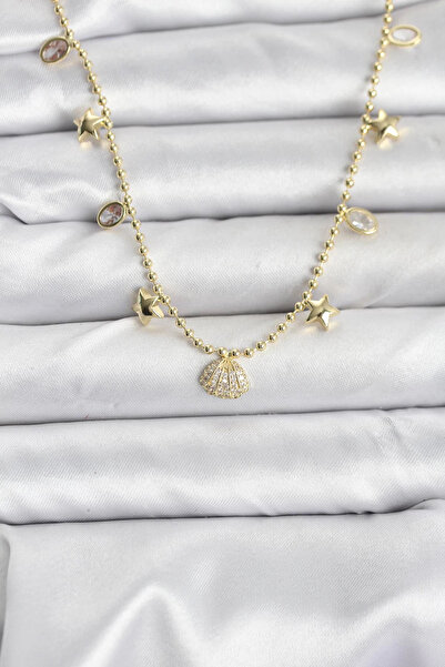 Clariss Brass Gold Color Zircon Stone Seashell Model Women's Necklace