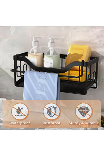 Generic Kitchen sink storage rack with automatic drainage tray and brush holder