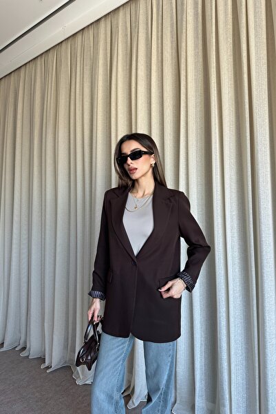 MAT Collection Kadın Kahverengi Düğmeli Astarlı Blazer Ceket