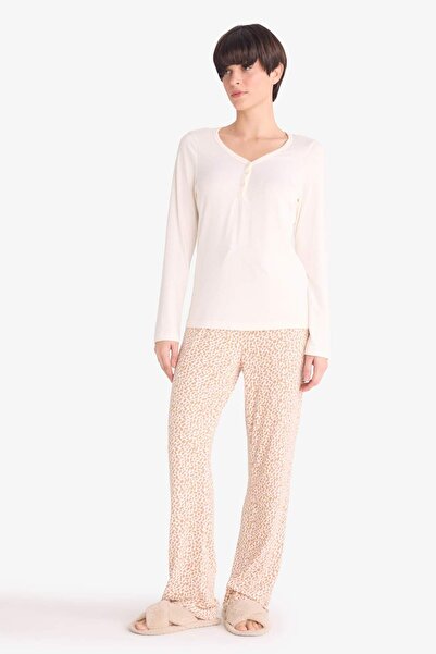 DeFacto Set de pijamale cu mâneci lungi, cu model, cu fund lung - Fall in Love G1190AX25AU