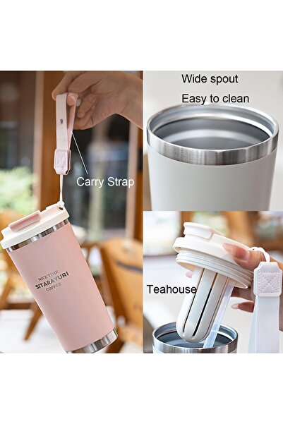 SITARAYURI Premium Stainless Steel Thermal Mug, 560ml Capacity, Pink, Built-in Filter and Smart Dual