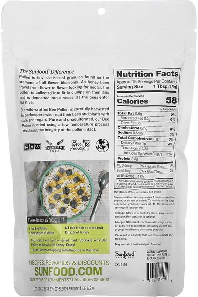 Sunfood Superfoods Sunfood Raw Wild Crafted Spanish Bee Pollen, 227 g