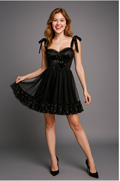 Stylize Couture Yılbaşı Siyah Kısa Elbise
