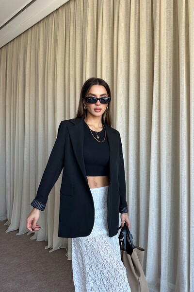 MAT Collection Kadın Siyah Düğmeli Astarlı Blazer Ceket