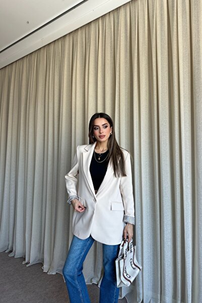 MAT Collection Kadın Bej Düğmeli Astarlı Blazer Ceket