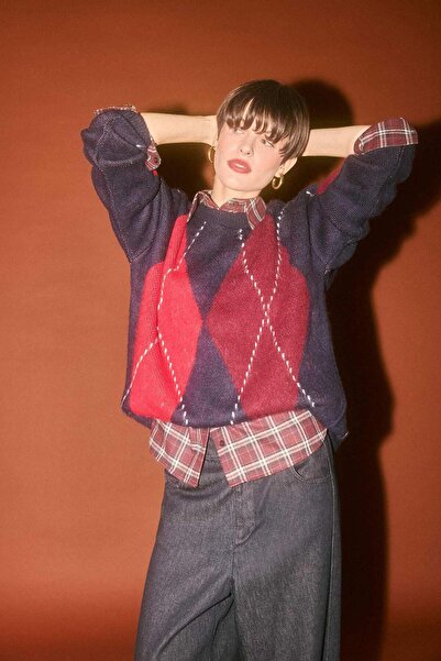 DeFacto Оверсайз широкий крій велосипедний комір баклава візерунок трикотажний светр G6544AX25WN