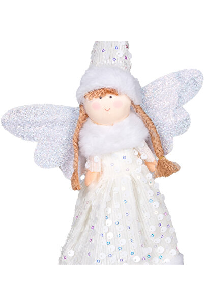 Herdekora Χριστουγεννιάτικο στολίδι, με φιγούρα νεράιδας, λευκό λαμέ - 18x45 cm