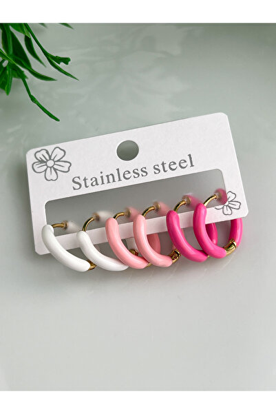 ALEYKA Paslanmaz Çelik renkli 3’lü Şık Kadın Küpe Kararmaz Antialerjik