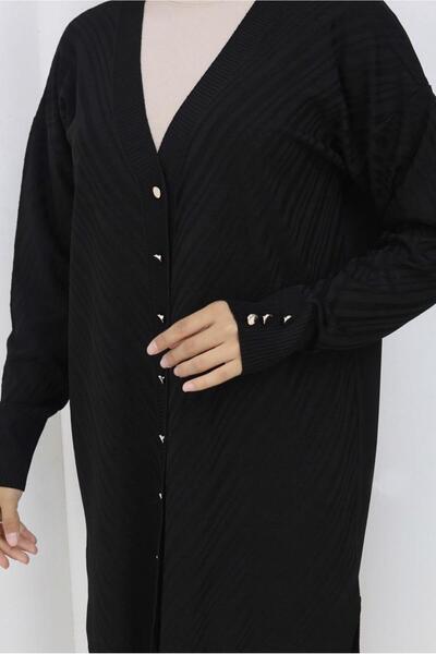 TRENDTESETTÜR Women's Black Patterned Knitwear Cardigan t 8913