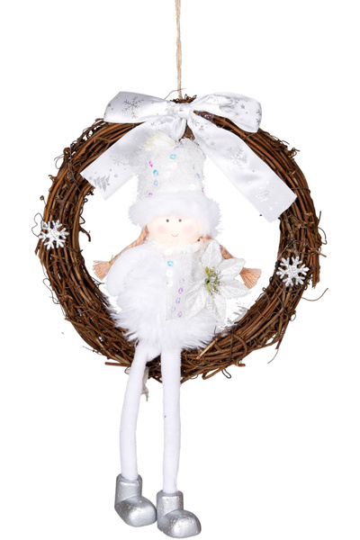 Herdekora Χριστουγεννιάτικο στολίδι, στεφάνι πόρτας, λευκό-λευκό - με φιγούρα νεράιδας, 20x30 εκ.