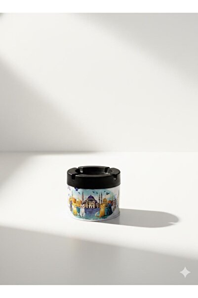 Home Etnik Desenli Metal Hazneli Plastik Kapaklı Küllük