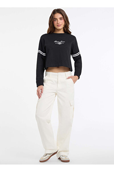 Guess Jeans Yuvarlak Yaka Baskılı Siyah Kadın Sweatshırt Jeans Kadın Sweatshirt