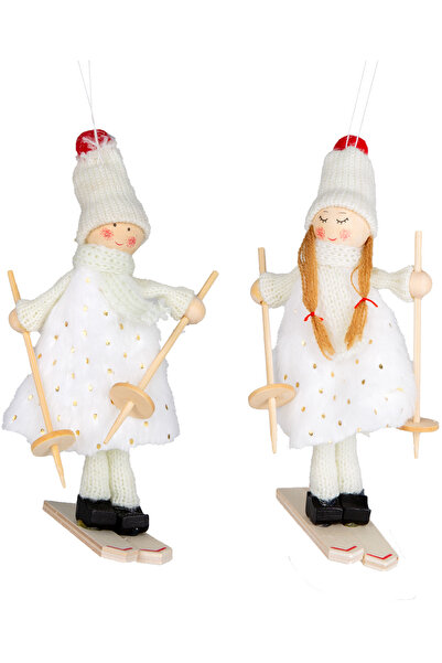 Herdekora زينة عيد الميلاد، تماثيل جنيات تزلج، بيضاء - في صندوق، جنيات ذكور وأنثى، عبوة من قطعتين