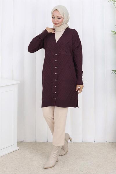 TRENDTESETTÜR Women's Plum Patterned Knitwear Cardigan t 8913