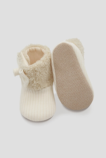 Defne Baby Soft Plush Bow Detailed Knitwear First Step Baby Booties – Winter Model