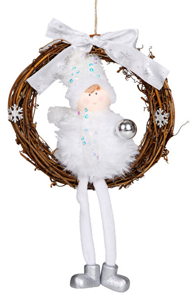 Herdekora Christmas Ornament, Door Wreath, White-Brown - with Fairy Figure, N...