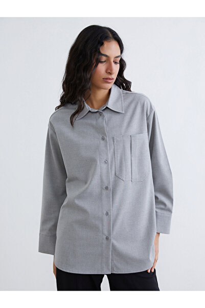 LC Waikiki Lcw Modest Gray Oversize Women's Shirt Tunic