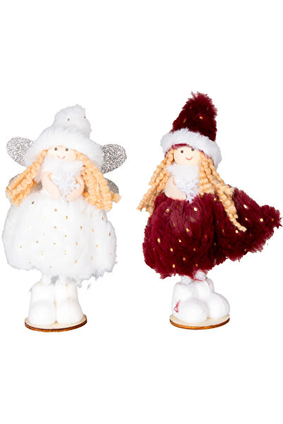 Herdekora Christmas Ornament, Fairy Figure, Red-White - Standing, Wooden Base, Gold Polka Dot Dress, S