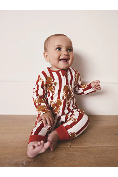 Next Baby 100% Organic Cotton Gingerbread Patterned Christmas Jumpsuit Alyf40067